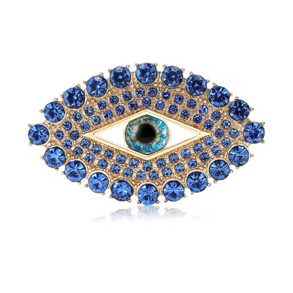 Gaze Evil Eye Royal Blue Crystals Brooch - Picture 1 of 3